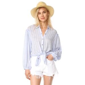 Free People Headed to the Highlands‎ Blue White Stripe Gauzy Button Down Medium
